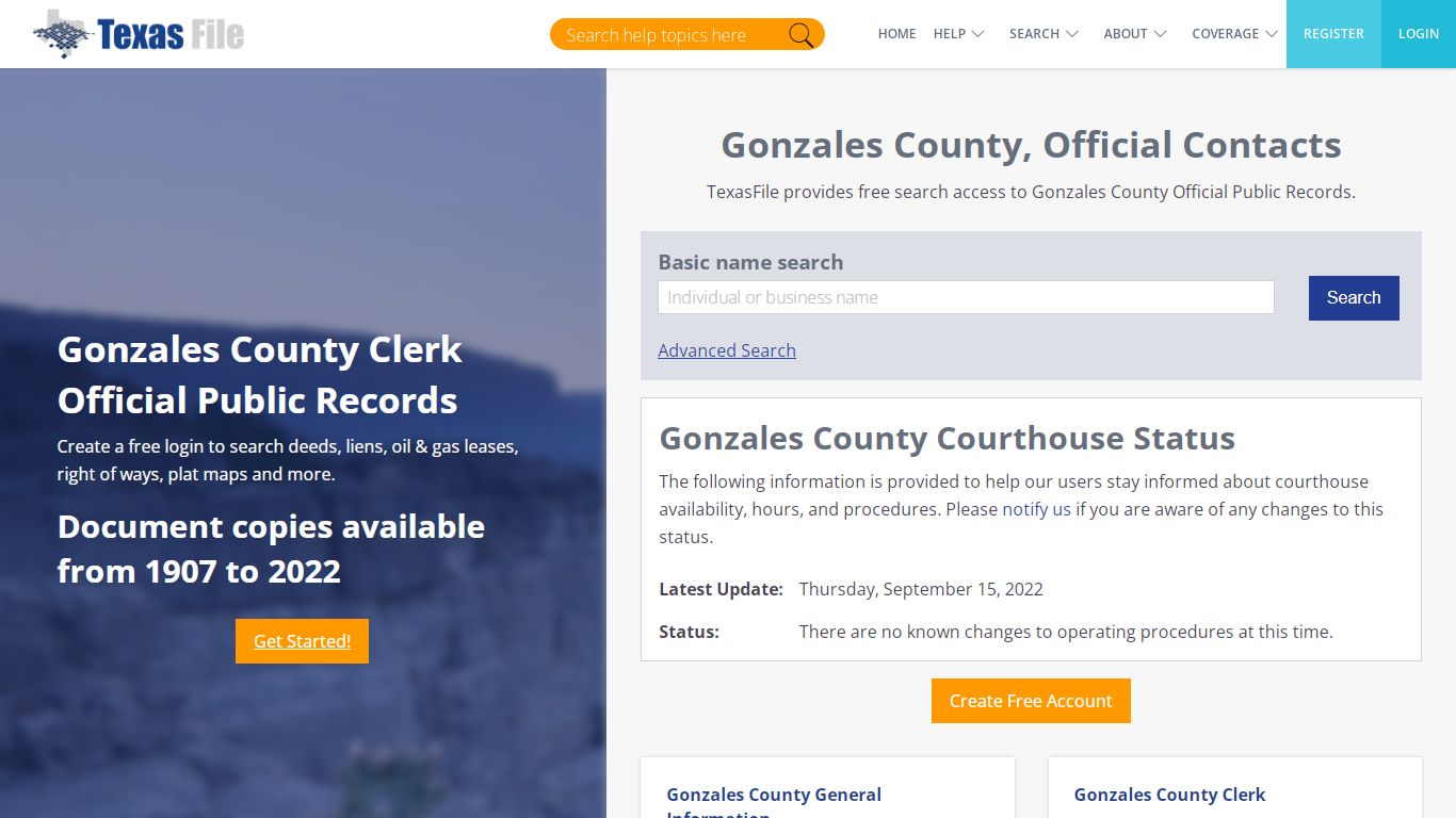 Gonzales County Clerk Official Public Records | TexasFile